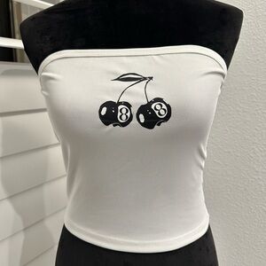 White Cherry Print Tube Top